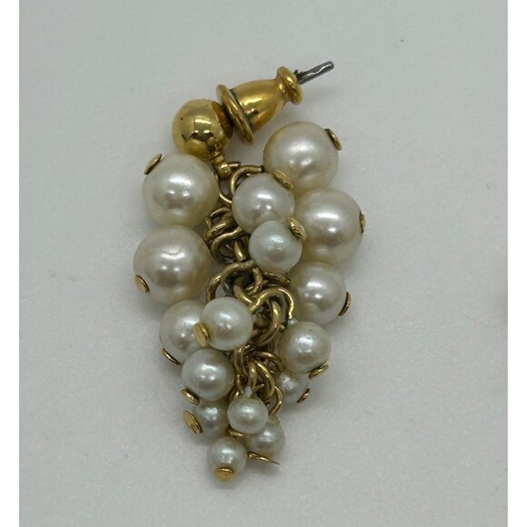 Vintage Faux Pearl Cluster Earrings Gold-Tone Dangle Wedding Prom Elegant - Picture 4 of 14